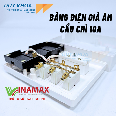 Bảng điện giả âm cầu chì kèm ổ cắm 3 lỗ và công tắc có đèn báo Vinamax