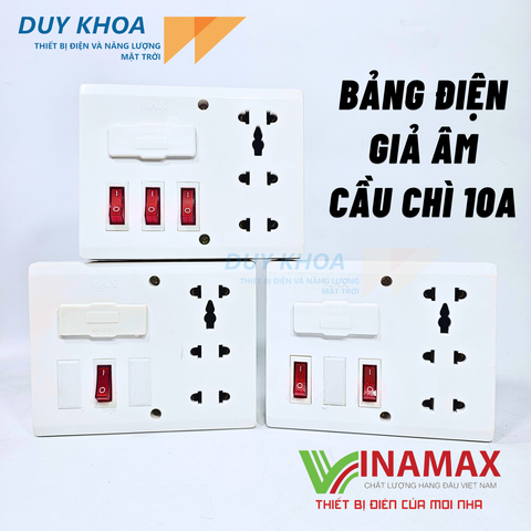 Bảng điện giả âm cầu chì kèm ổ cắm 3 lỗ và công tắc có đèn báo Vinamax