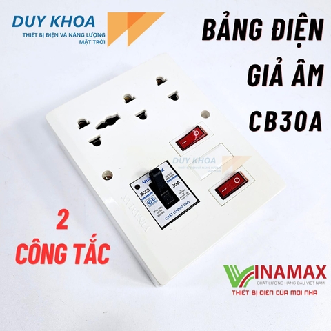 Bảng điện giả âm Vinamax CB30A có ổ cắm điện 3 lỗ và 3 công tắc để đấu tắt mở đèn quạt