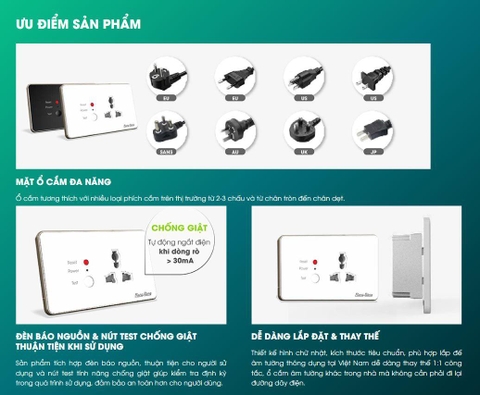 Ổ Cắm Chống Giật Âm Tường Rạng Đông công suất 3000W có dây tiếp địa