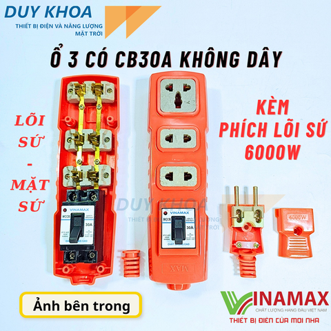 Combo Ổ cắm điện chịu tải lõi sứ kèm phích lõi sứ chịu tải 6000W Vinamax