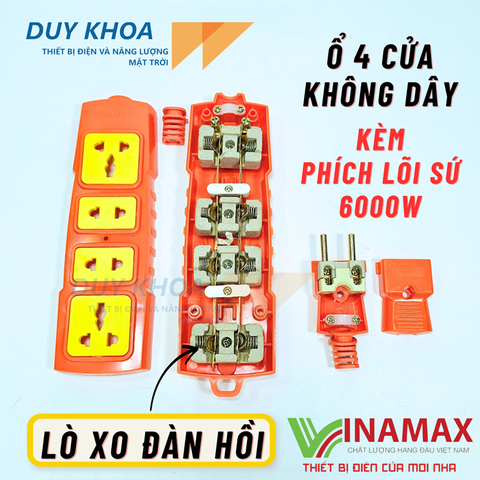 Combo Ổ cắm điện chịu tải lõi sứ kèm phích lõi sứ chịu tải 6000W Vinamax