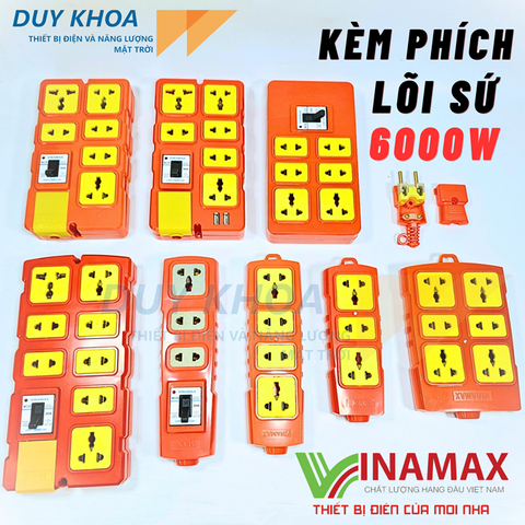 Combo Ổ cắm điện chịu tải lõi sứ kèm phích lõi sứ chịu tải 6000W Vinamax