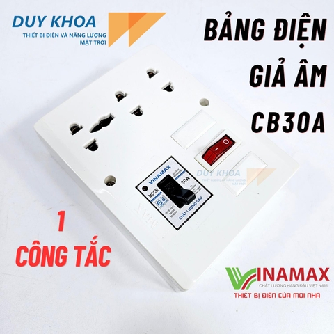 Bảng điện giả âm Vinamax CB30A có ổ cắm điện 3 lỗ và 3 công tắc để đấu tắt mở đèn quạt