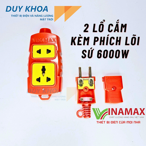 Combo Ổ cắm điện chịu tải lõi sứ kèm phích lõi sứ chịu tải 6000W Vinamax