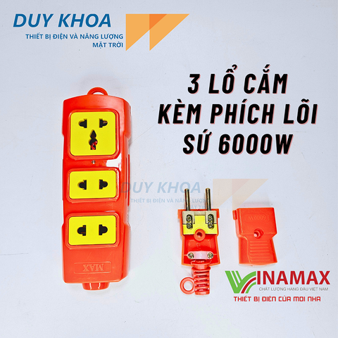 Combo Ổ cắm điện chịu tải lõi sứ kèm phích lõi sứ chịu tải 6000W Vinamax