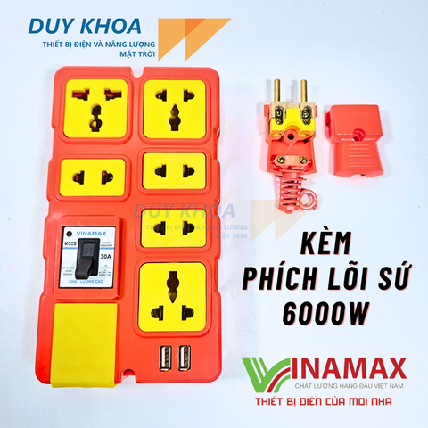 Combo Ổ cắm điện chịu tải lõi sứ kèm phích lõi sứ chịu tải 6000W Vinamax