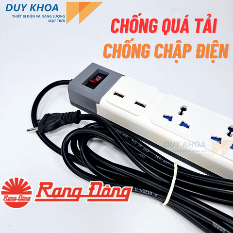 Ổ Cắm Đa Năng 3 ổ cắm có màng che + 2 cổng USB - Rạng Đông