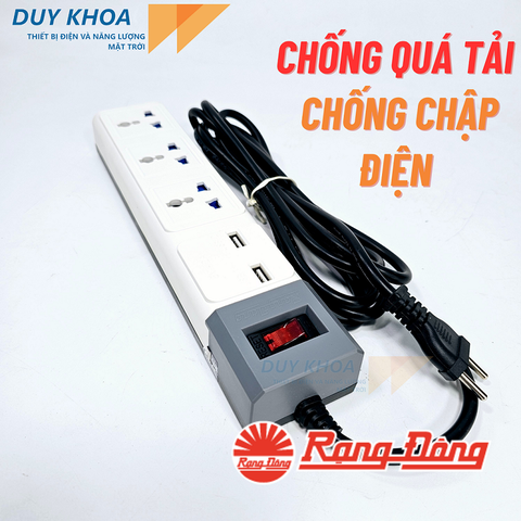 Ổ Cắm Đa Năng 3 ổ cắm có màng che + 2 cổng USB - Rạng Đông