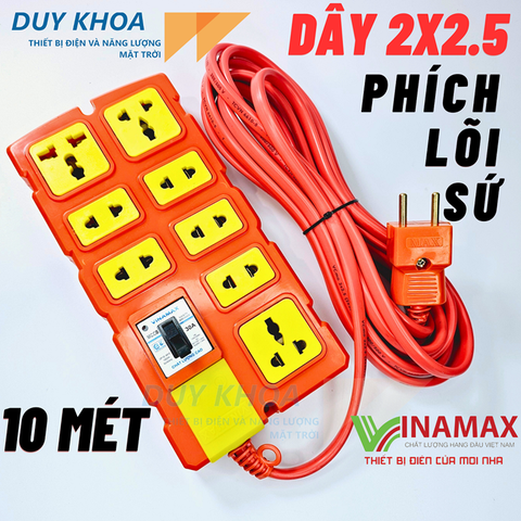 Ổ cắm điện chịu tải 8 lõi sứ Vinamax CB30A lõi sứ chống cháy nhựa chống vỡ