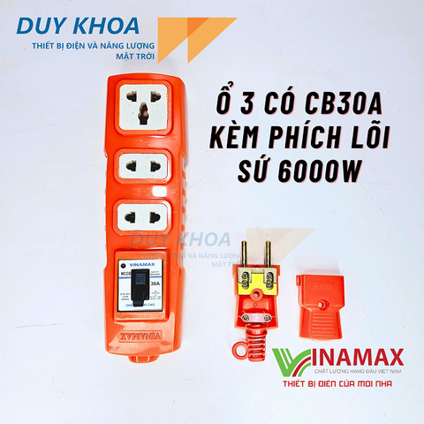 Combo Ổ cắm điện chịu tải lõi sứ kèm phích lõi sứ chịu tải 6000W Vinamax