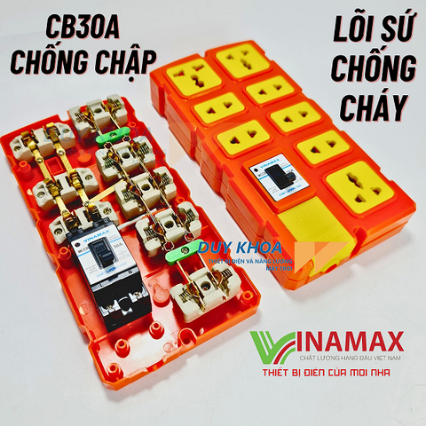 Ổ cắm điện chịu tải 8 lõi sứ Vinamax CB30A lõi sứ chống cháy nhựa chống vỡ