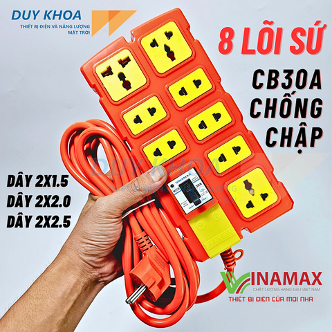 Ổ cắm điện 8 lỗ lõi sứ Vinamax CB30A 5500W | Bếp từ, máy giặt, nồi lẩu