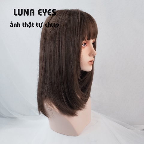 [WL38] Tóc Giả Cụp Lửng Màu Socola Mái Hime