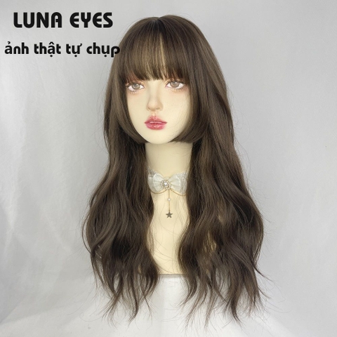 [JG137] Tóc Giả Xoăn Dài Mái Hime Màu Nâu Lạnh