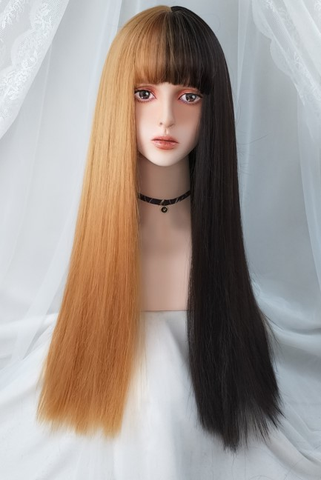 [TS59] Tóc Giả Thẳng Dài 2 Màu Đen Vàng