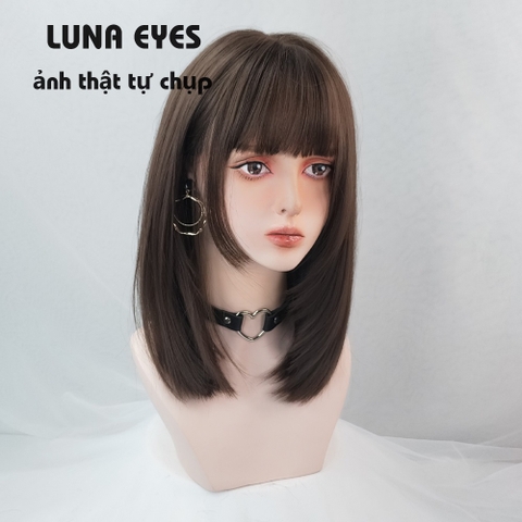 [WL38] Tóc Giả Cụp Lửng Màu Socola Mái Hime