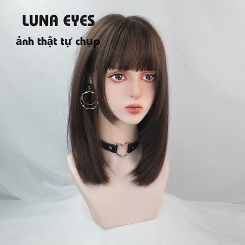 [WL38] Tóc Giả Cụp Lửng Màu Socola Mái Hime