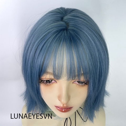 [JG176] Tóc Giả BOB Dài Màu Xanh Trắng