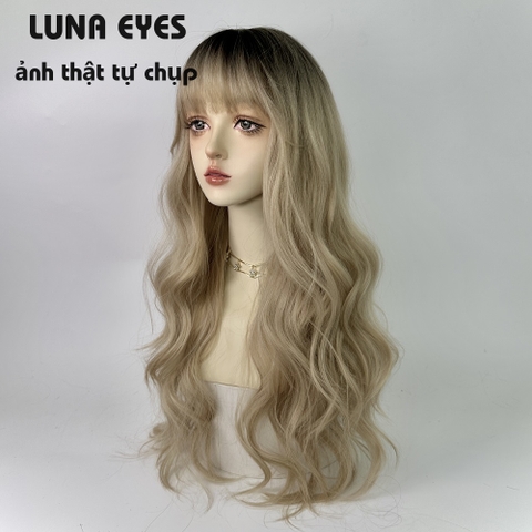 [JG165] Tóc Giả Xoăn Dài Màu Vàng Tây & Chân Tóc Đen