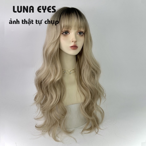 [JG165] Tóc Giả Xoăn Dài Màu Vàng Tây & Chân Tóc Đen