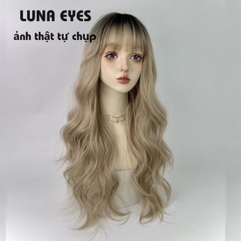 [JG165] Tóc Giả Xoăn Dài Màu Vàng Tây & Chân Tóc Đen