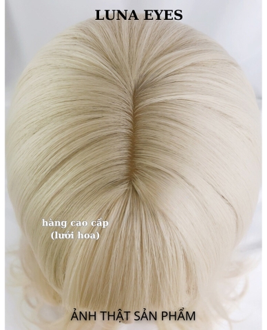 Tóc Giả Xoăn Dài Màu Vàng Be Sáng Cao Cấp