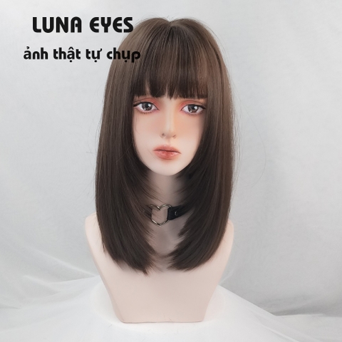 [WL38] Tóc Giả Cụp Lửng Màu Socola Mái Hime