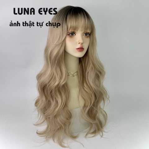 [JG165] Tóc Giả Xoăn Dài Màu Vàng Tây & Chân Tóc Đen