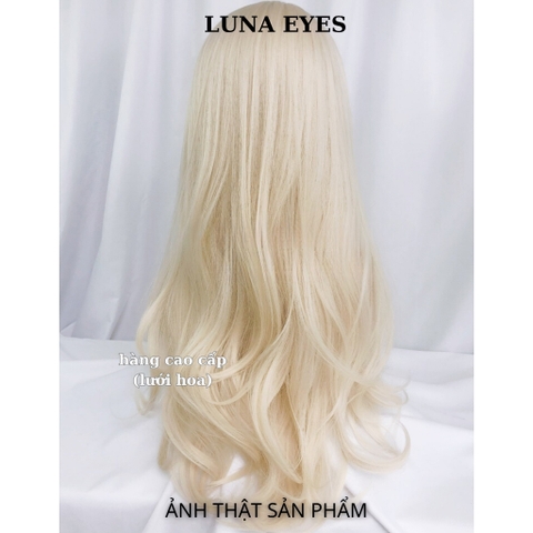 Tóc Giả Xoăn Dài Màu Vàng Be Sáng Cao Cấp
