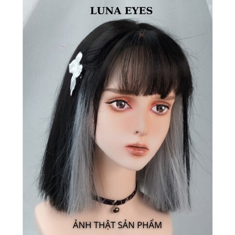 Tóc Giả Thẳng Ngang Vai Màu Đen Light Sợi Xám