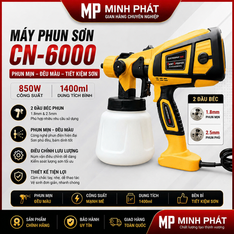 Máy Phun Sơn Cầm Tay Electric Spray CN-6000 850W 2 Đầu Béc 1.8mm 2.5mm