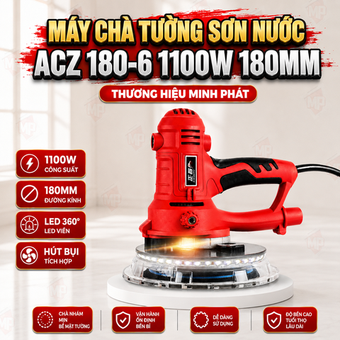 Máy Chà Tường Sơn Nước ACZ 180-6 1100W 180mm Chà Nhám Hút Bụi Tường Có Đèn Led Minh Phát