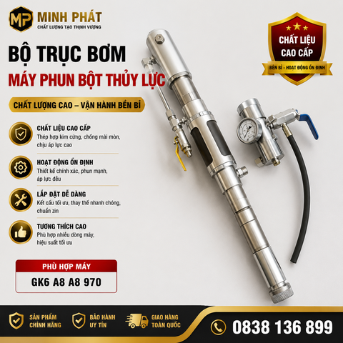Cây Trục Máy Phun Bột Trét Thủy Lực GK6 Minh Phát, Trục Bơm Piton Máy Phun Bột Đặc Minh Phát