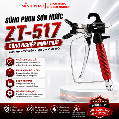 Súng Phun Sơn Nước Minh Phát Tay Cầm Đỏ, Súng Phun Sơn Nước Không Khí Kèm Béc Phun 517