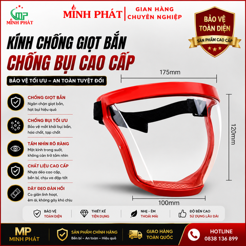 Kính Chống Giọt Bắn, Kính Bảo Hộ, Chống Bụi Đi Đường Nhựa Dẻo Cao Cấp Minh Phát