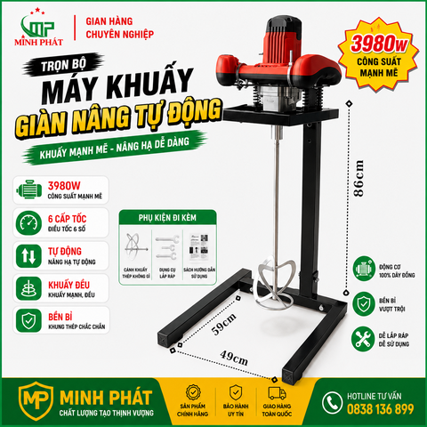 Trọn Bộ Máy Khuấy Giàn Nâng Tự Động Minh Phát 3980w, Giàn Nâng Máy Khuấy Đa Năng