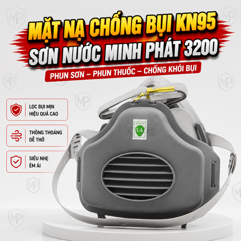 Mặt Nạ Chống Bụi KN95 Sơn Nước Minh Phát 3200, Mặt Nạ Phun Thuốc Trừ Sâu,Phun Sơn,Chống Khói Bụi