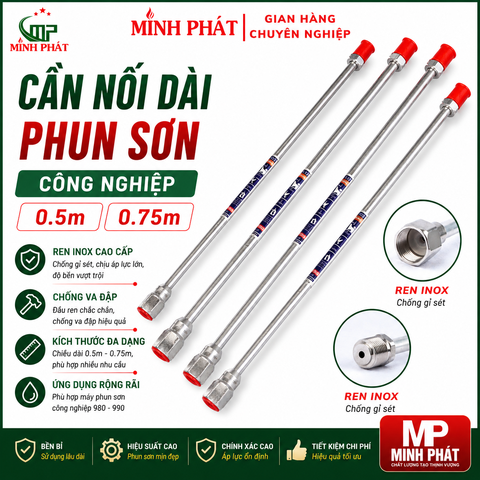 Cần Nối Dài Phun Sơn Công Nghiệp 1 Mét Dày 12mm 16mm Minh Phát, Cần Nối 1m  Đầu Inox Chống Va Đập