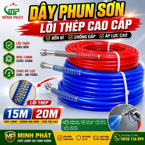 🔥 Dây Phun Sơn Công Nghiệp Áp Lực 1/4 Inch – Dây Phun Sơn Lõi Thép Chống Nổ Ren 13mm Minh Phát