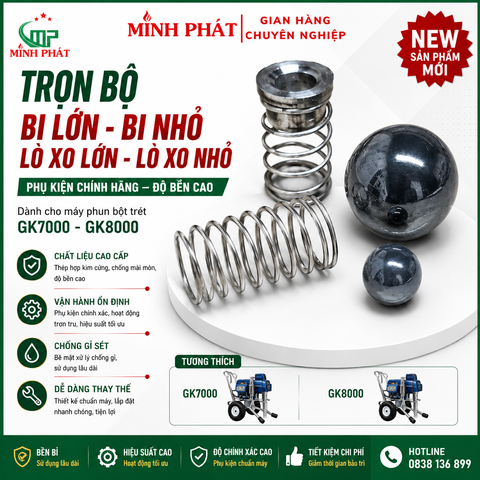 Trọn Bộ Bi Lớn - Bi Nhỏ, Lò Xo Lớn Nhỏ Máy Phun Bột Trét GK7000 GK8000