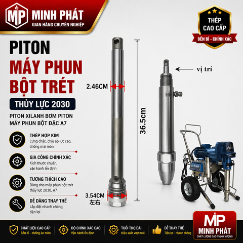 Piton Máy Phun Bột Trét Thủy Lực 2030 Minh Phát, Piton Xilanh Bơm Piton Máy Phun Bột Đặc A7