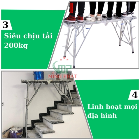 Giàn Giáo Gấp Gọn Thi Công Minh Phát D 1m6 Rộng 25cm Cao 80-120cm, Ghế Xếp Công Trình Xếp Gọn Minh Phá