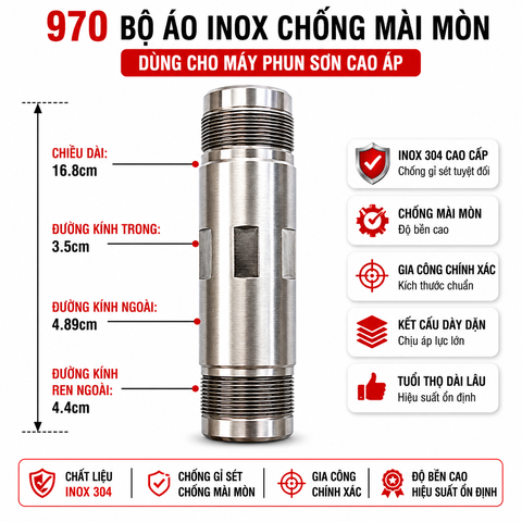 🔧 Bộ Lòng (Xi Lanh) Pump Máy Phun Sơn Cao Áp Airless – Inox 304 Chính Hãng, Chống Mài Mòn, Độ Bền Cao