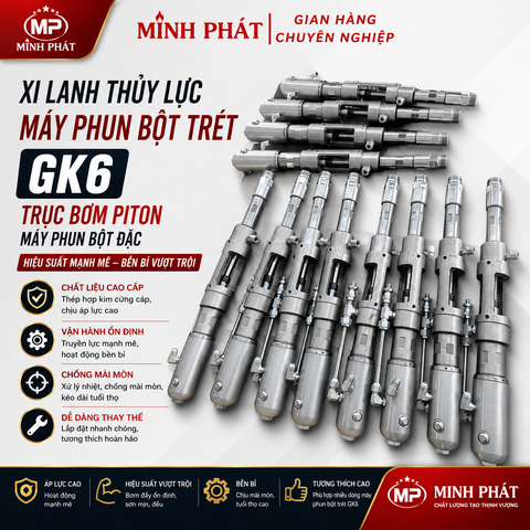 Xi Lanh Máy Phun Bột Trét Thủy Lực GK6 Minh Phát, Trục Bơm Piton Máy Phun Bột Đặc Minh Phát
