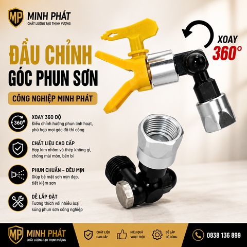 🔄 Đầu Xoay Minh Phát – Phụ Kiện Máy Phun Sơn Không Khí Dạng Cong Xoay Tự Do