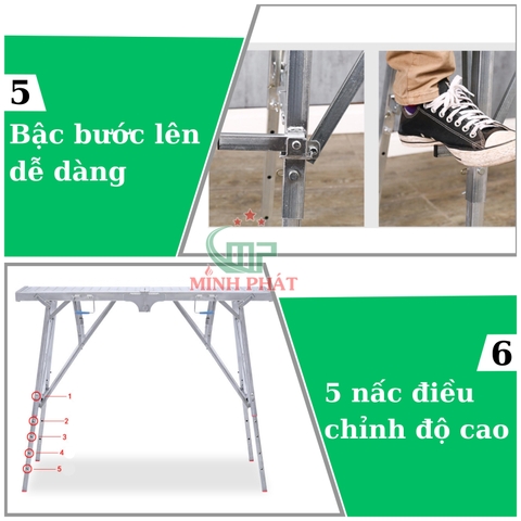Giàn Giáo Gấp Gọn Thi Công Minh Phát D 1m6 Rộng 25cm Cao 80-120cm, Ghế Xếp Công Trình Xếp Gọn Minh Phá