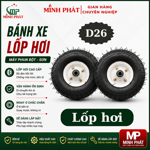 Combo 2 Bánh Xe Lốp Hơi Máy Phun Bột, Lốp Xe Máy Phun Sơn Công Nghiệp