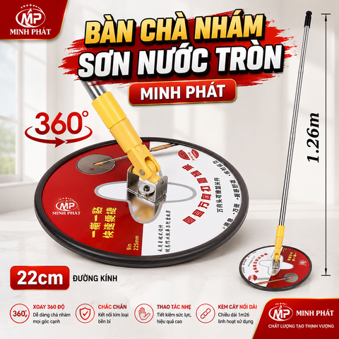 Bàn Chà Nhám Sơn Nước Tròn Xoay 360 Độ 22cm Kèm Cây Nối Dài 1m26