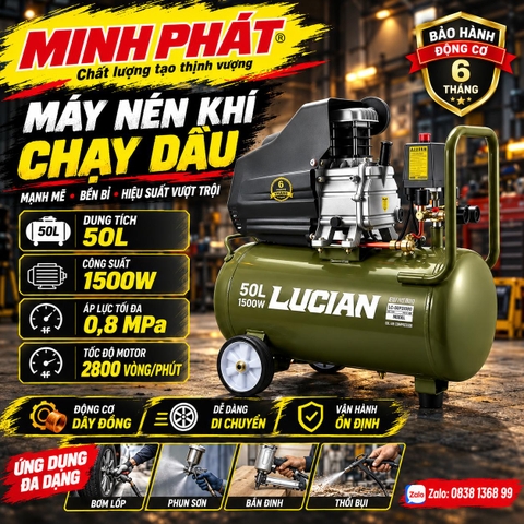 Máy Nén Khí Sạch Lucian LC-2050C 50L 2 Động Cơ Không Dầu 2520W